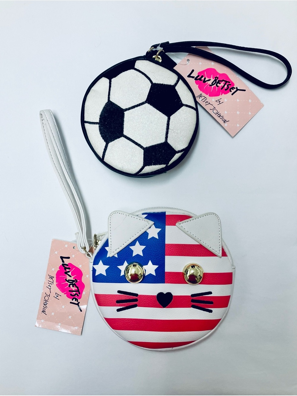 Betsey Johnson All American Kitty and Soccer Wristlet Coin Purse SET